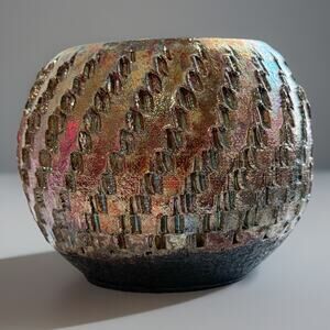 Raku Pottery Bowl Iridescent Textured Decorative Signed Ute ?